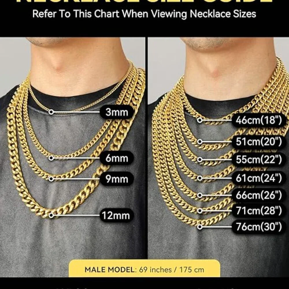 Miami Cuban Link Chain Necklace for Men Gold Plated 3mm-gold Stainless Steel